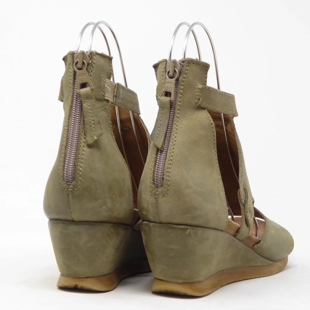 Miz Mooz Maisie Womens Wedge Sandals Green Leather Gladiator Zip Back 39 / 8.5